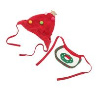UKCOCO Sombrero Navideño para Mascotas Rojo y Verde Gorro de Punto Navideño y Babero para Perros y Gatos Disfraz de Navidad para Fotos de Mascotas Pequeñas Que Pesan