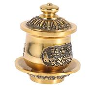 UKCOCO Taza de Cobre para Ofrendas Budistas Vaso de Suministro de Agua para Taza de Vintage con Tapa Decoración Ritual y de
