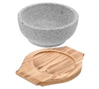 UKCOCO Tazón de Arroz para Uso Diario Tazón Coreano de Piedra y Madera Redondo 600ml con Bandeja, Conserva el Calor, Ligero, para Cocina y Cocción Coreana