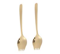 UKCOCO Tenedores Multiusos de Acero Inoxidable 304, Cucharas-tenedor Doradas 2 Piezas para Ensalada, Fideos y Ramen, Aptos para Exteriores, Cocina y Lavavajillas, Utensilios Portátiles
