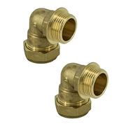 UKDD® 22mm Compresión por 3/4" BSP Latón Macho Hierro Codera 90 Curva, 22mm x 3/4" Adaptadores Bend - Aprobado por WRAS - Paquete de 2..