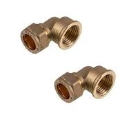 UKDD® - Codo de hierro hembra de latón BSP de 15 mm de compresión por 1/2 pulgadas, curva de adaptadores de 15 mm x 1/2 pulgadas, aprobado por WRAS, paquete de 2