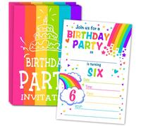 Ukebobo Rainbow Happy Birthday Party Invitations - 20 tarjetas con sobres para niρos fiesta de sexto cumpleaρos