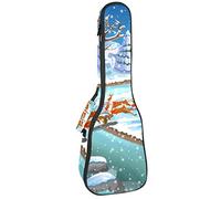 Ukelele Bag Santa and His Sleigh Winter Landscape Ukelele Case para concierto soprano tenor de 23 pulgadas, 10 mm de grosor, suave acolchado correas ajustables