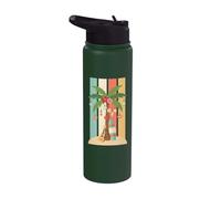 Ukelele hawaiano para tabla de surf con palmeras tropicales retro Stainless Steel Insulated Water Bottle