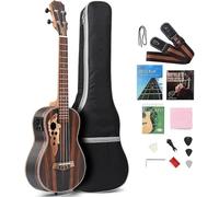 Ukelele Kit De Ukelele Eléctrico Acústico All Blackwood De 26 Pulgadas Con Alma Con Ecualizador Y Correa Para Bolsa De Transporte Ukelele De 26"(Right Hand)