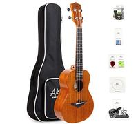 Ukelele para zurdos, AKLOT Concert Uke, kit de ukelele de caoba maciza de 23 pulgadas (bolsa de concierto, púas, afinador, correa, cuerda, paño de limpieza)