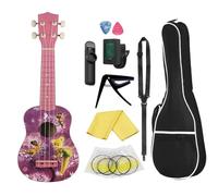 Ukelele Profesional Guitarra Hawaiana Morada De 21 Pulgadas Ukelele De 4 Cuerdas Con Correa De Sintonizador Capo(B)