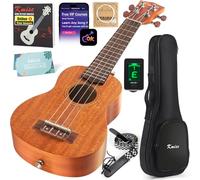 Ukelele soprano de caoba con kit de principiante: funda Gig Bag, afinador, correa, cuerda y manual de instrucciones (idioma español no garantizado)
