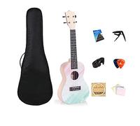 Ukelele soprano de cuatro cuerdas for principiantes, adultos, niños, instrumentos musicales de cuerda con correa de bolsa de concierto, afinador de cuerdas de nailon, ect, regalo de ukelele de concier