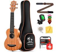 Ukelele soprano Donner de caoba de 21 pulgadas, kit para principiantes, lección en línea, funda, correa, cuerda de nailon, afinador, púas, paño, juego DUS-1 Ukalalee