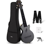 Ukelele Soprano Nova U Mini Simple 21 pulgadas - Ukelele de viaje de fibra de carbono - con kit para principiantes incluye estuche, correa, capo y cuerdas (negro)