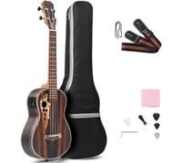 Ukeleles Profesionales Ukelele Tenor De 26 Pulgadas Guitarra Eléctrica Acústica De Madera Negra, Conjunto De Ukelele Con Alma Ecualizador Y Funda