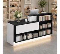 UKETO Mostrador de Recepción con LED, Estantes y Almacenaje, Mostrador de Caja de Madera para Tienda, Boutique, Café, Salón y Comercio(Black+White Left,200cm/78.7")