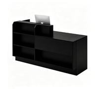UKETO Mostrador de Recepción con LED, Estantes y Almacenaje, Mostrador de Caja de Madera para Tienda, Boutique, Café, Salón y Comercio(Black Right,140cm/55.1")