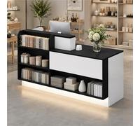 UKETO Mostrador de Recepción con LED, Estantes y Almacenaje, Mostrador de Caja de Madera para Tienda, Boutique, Café, Salón y Comercio(Black+White Right,120cm/47.2")