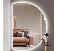 UkewEi Antivaho Espejo de Baño de Pared, Grande Semicircular LED Espejo de Tocador con Iluminado Regulable, Media Luna Espejo de Vanidad con Botón Táctil, Asimétrico Espelho Inteligente Decorativos (
