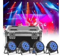 Ukfog 4PCS 200W Focos Par LED con Flightcase, RGBWA UV 18 LED Luces Escenario 7/10CH con Estroboscópica y Activación Sonido, Luces Discoteca para Espectáculos Bares Fiestas Bodas Halloween