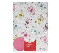 UkGreetings Essentials - Papel de regalo con diseño de mariposas, 2 hojas, 2 etiquetas