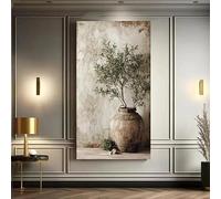 UKIXOM Grandes olivos en el campo, jarrón pintado, lienzo impreso, plantas sencillas, arte de pared de granja, pósteres para sala de estar y hogar (80x165 cm/32x65 pulgadas/marco interior)