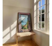 UKIXOM Impresión en lienzo de ventana abierta, estilo fauvismo, impresión de exposición moderna, puertas de patio, Italia, Mediterráneo (60x92 cm/24x36 pulgadas)/marco interior