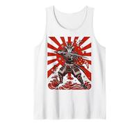Ukiyo-e Anime Style Samurai Warrior Japanese Flag Ninja Camiseta sin Mangas