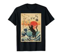 Ukiyo-e Black Cat Japanese Kanagawa WavesArt Funny Camiseta