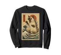Ukiyo-e Cat Monster Wave Catzilla Siamés Japonés Vintage Sudadera
