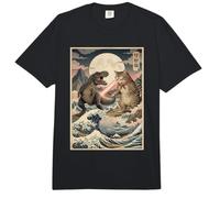 Ukiyo-e Cat Vs T-Rex Batalla de Arte japonés Gran Ola Comfort Colors Adult Heavyweight T-Shirt
