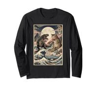 Ukiyo-e Cat Vs T-Rex Batalla de Arte japonés Gran Ola Manga Larga