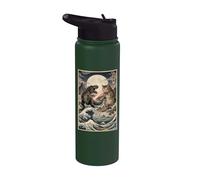 Ukiyo-e Cat Vs T-Rex Batalla de arte japonés Gran ola Stainless Steel Insulated Water Bottle