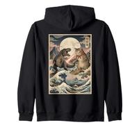 Ukiyo-e Cat Vs T-Rex Batalla de Arte japonés Gran Ola Sudadera con Capucha