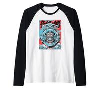 Ukiyo E Cyberpunk Mecha Face Mount Fuji Camiseta Manga Raglan