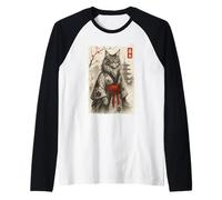 Ukiyo-e - Gato japonés Maine Coon con kimono Sumi-e Cat Art Camiseta Manga Raglan