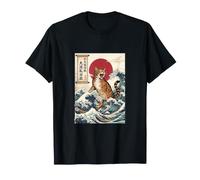 Ukiyo-e Gran Ola Roaring Cat Arte Japonés Vintage Felino Camiseta