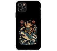 Ukiyo-e Inspired Samurai Cat Surfing Waves Great White Shark Carcasa para iPhone 11 Pro Max