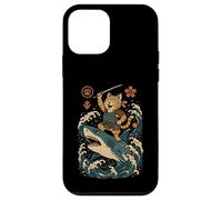 Ukiyo-e Inspired Samurai Cat Surfing Waves Great White Shark Carcasa para iPhone 12 mini