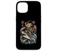 Ukiyo-e Inspired Samurai Cat Surfing Waves Great White Shark Carcasa para iPhone 13