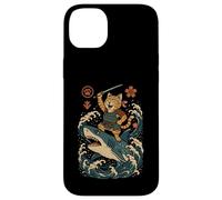 Ukiyo-e Inspired Samurai Cat Surfing Waves Great White Shark Carcasa para iPhone 14 Plus