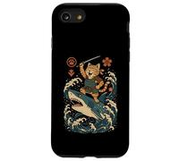Ukiyo-e Inspired Samurai Cat Surfing Waves Great White Shark Carcasa para iPhone SE (2020) / 7 / 8