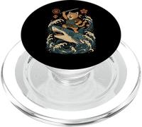 Ukiyo-e Inspired Samurai Cat Surfing Waves Great White Shark PopSockets PopGrip para MagSafe