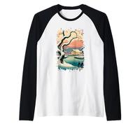 Ukiyo E Invierno Zen Snowfall at The Zen Pavilion Paisaje Camiseta Manga Raglan