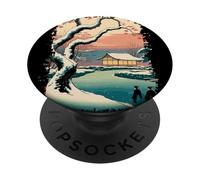 Ukiyo E Invierno Zen Snowfall at The Zen Pavilion Paisaje PopSockets PopGrip Adhesivo