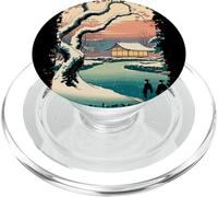 Ukiyo E Invierno Zen Snowfall at The Zen Pavilion Paisaje PopSockets PopGrip para MagSafe