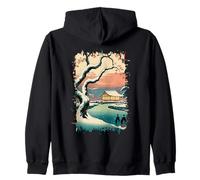 Ukiyo E Invierno Zen Snowfall at The Zen Pavilion Paisaje Sudadera con Capucha