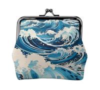 Ukiyo-e - Monedero estilo ondas. Monedero de doble cara para mujer, pequeño tarjetero de piel sintética