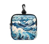 Ukiyo-e - Monedero, tarjetero con estampado de ondas, mini monedero con llavero, para viajes, uso diario y regalos