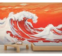 Ukiyo-E - Mural de pared, papel pintado 3D de estilo japonés, mural de olas para sala de estar, dormitorio, fondo de TV, decoración de hotel, bar, 250 x 175 cm