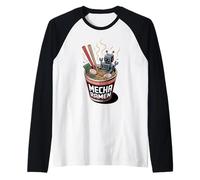 Ukiyo-E Ramen Japanese Retro 90s Mecha Warrior Meka Roboto Camiseta Manga Raglan