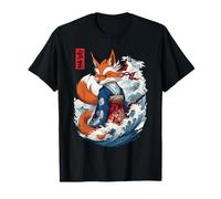 Ukiyo-E Samurai Zorro Japón Ola Espíritu de zorro Estético Camiseta